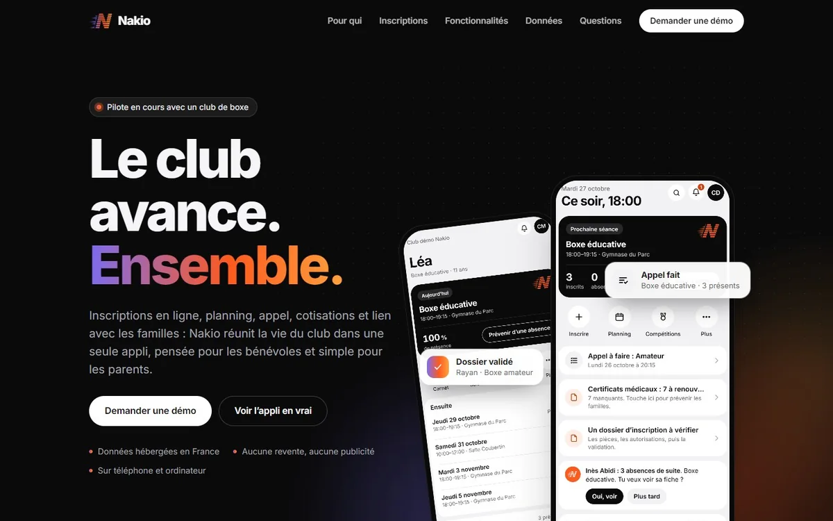 Le site de l’appli Nakio sur ordinateur